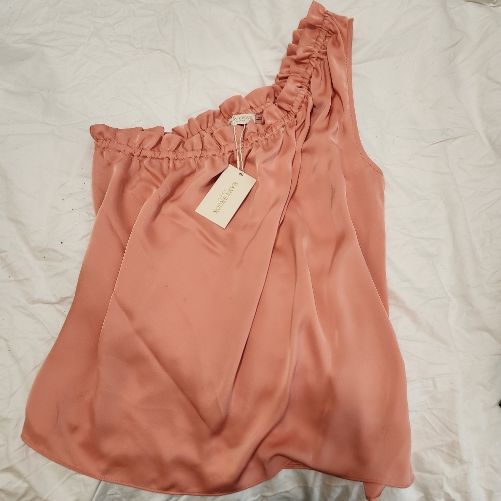 Ramy Brook One-Shoulder Ruffle Tank Top in Dusty Rose